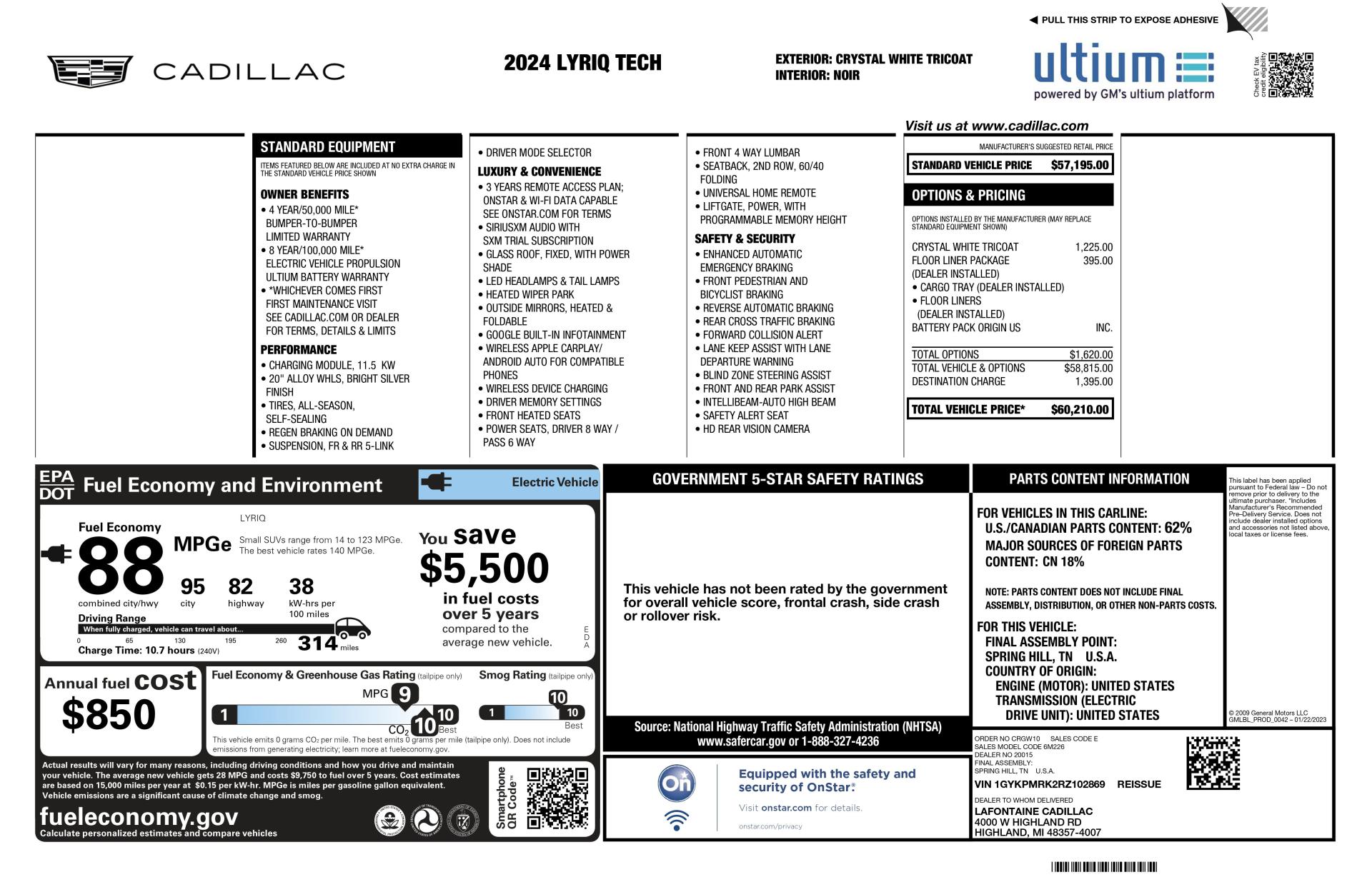 Used 2024 Cadillac LYRIQ Tech with VIN 1GYKPMRK2RZ102869 for sale in Palmyra, NJ